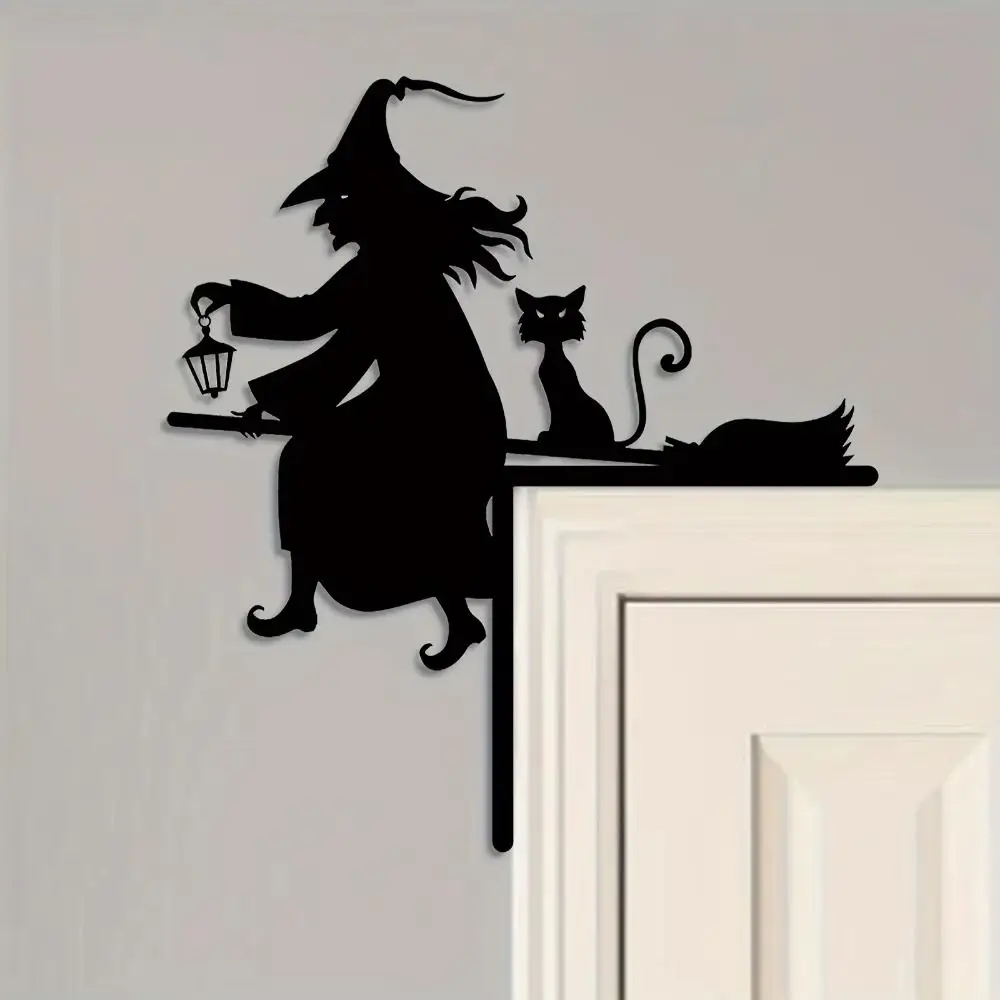 Witch Shaped Witch Silhouette Ornament Yard Art Black Halloween Witch Pumpkin Door Corner Black Cat And Pumpkin Elements