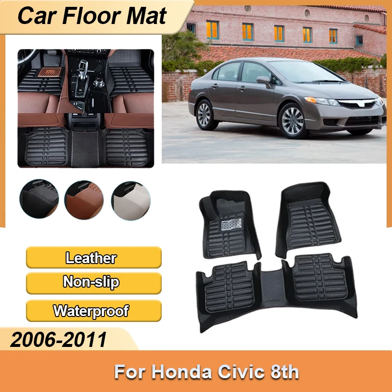 

For Honda Civic 8th Gen FA FD FG 2006~2011 Car Floor Mat Leather Panel Liner Covers Custom Foot Waterproof Interior Accessories