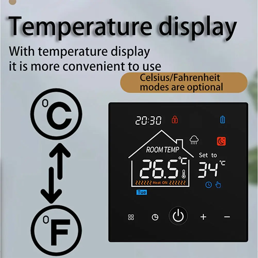 Digital Room Controller LCD Thermostat การจัดการความร้อนวัสดุ ABS ขนาดกะทัดรัดขนาด 86*86*24 มม.สําหรับระบบหม้อไอน้ํา