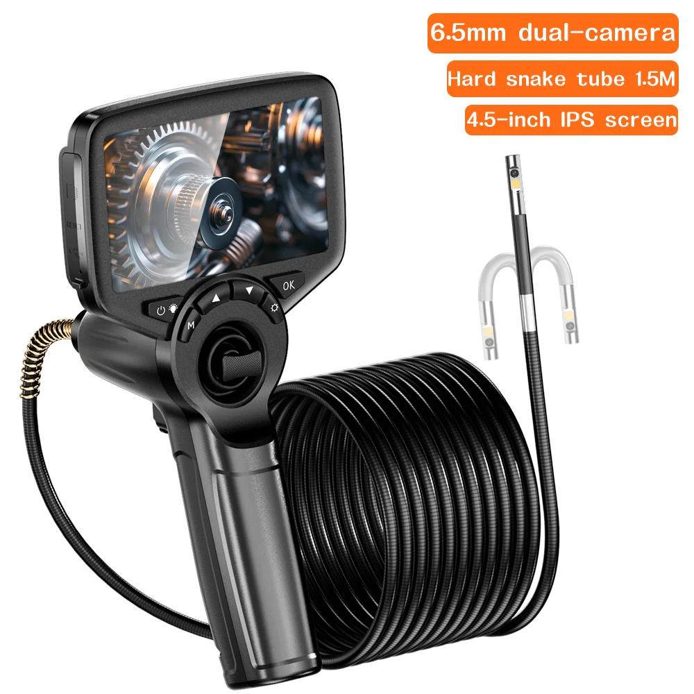 WDLUCKY 360 Two-Way Articulating Borescope 6.5MM Dual Lens 1.5M Endoscope Inspection Camera 7 LED Lights Car Inspection Tools