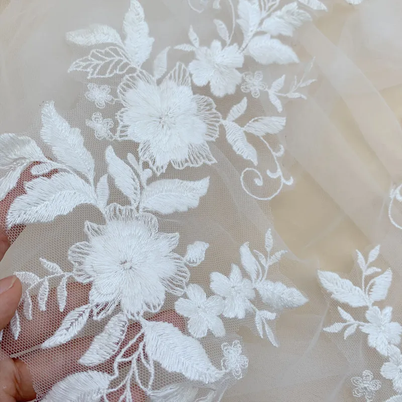 

Cute small fresh cotton thread embroidered lace paired flower for DIY wedding veil adding a delicate touch as accessories