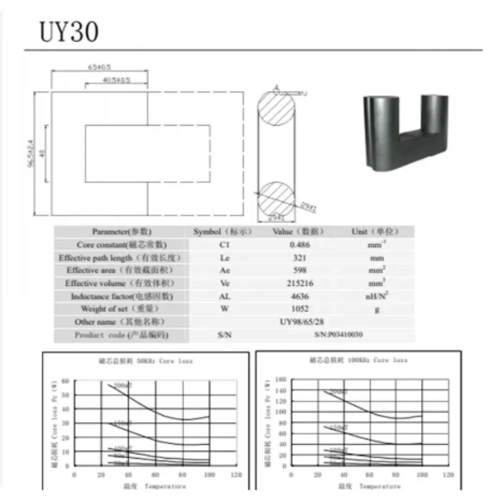 Imagem -04 - Ultra Grande Poder Transformador Núcleo Uy30 al 4636nh n2 Uy98 65 28 uu Isolador Núcleo de Ferrite Chokes Ferrite Grânulo Mnzn Pc40 Par