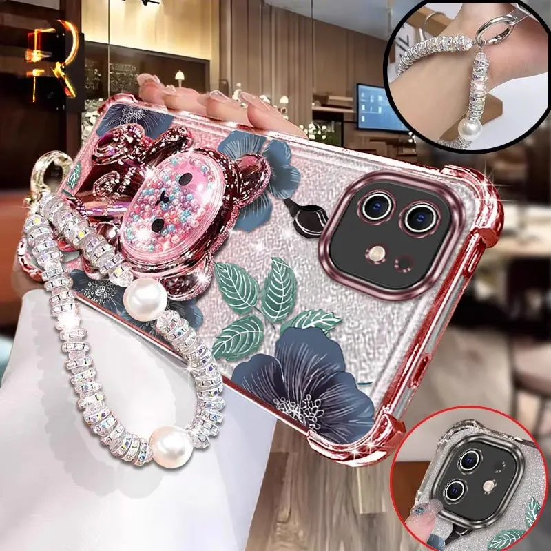 11 الأرجواني الزهور تصفيح سوار حامل جراب هاتف آيفون 12ProMax 12Pro 11 XS X 6 XR 11Pro 8 7 XSMAX 12 11ProMax غطاء