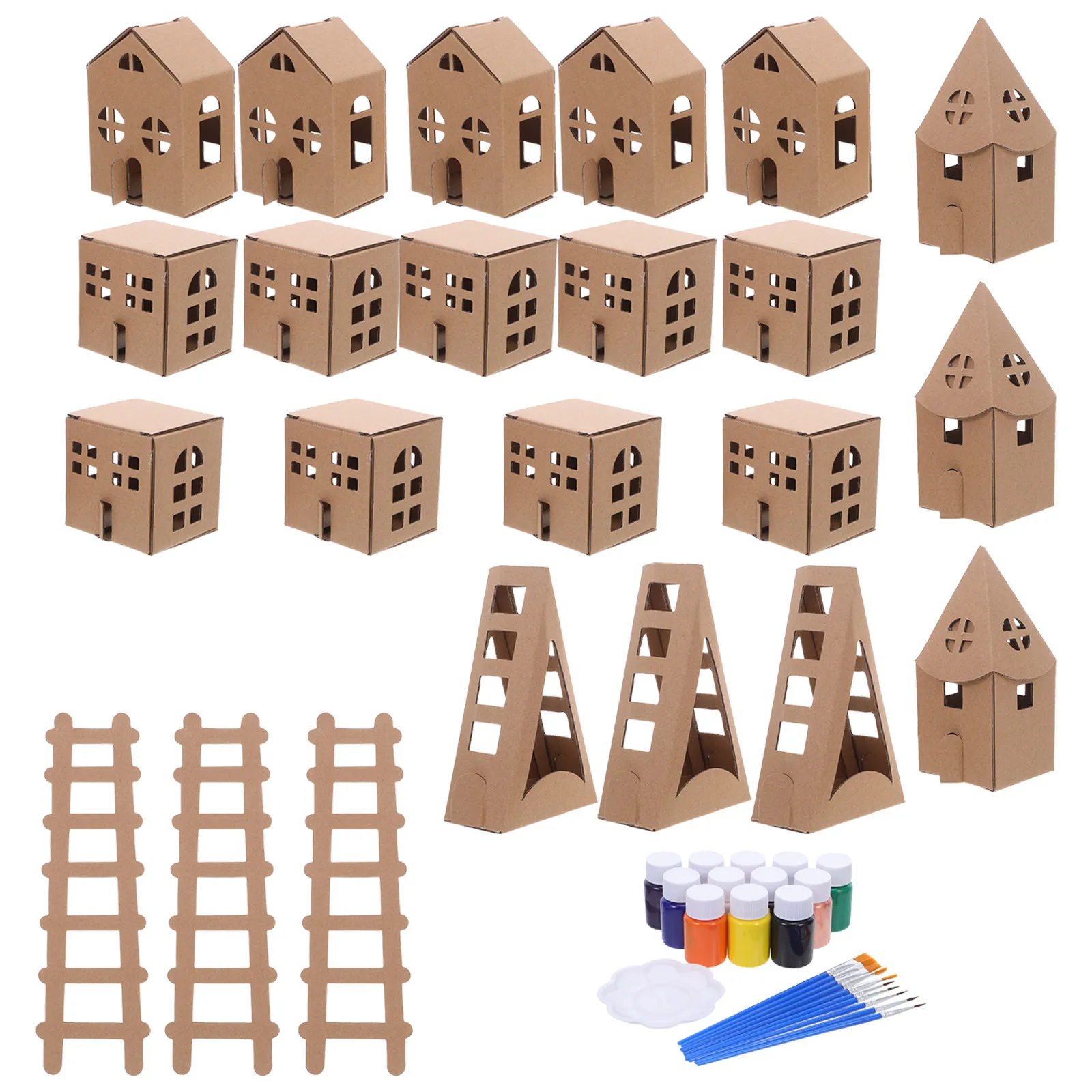 1 Set de Kit de Casa de Cartón en Miniatura para Ensamblaje DIY, Manualidades Seguras y Divertidas para Niños, Área de Juego Decorativa, Casa de Juegos de Cartón para Niños