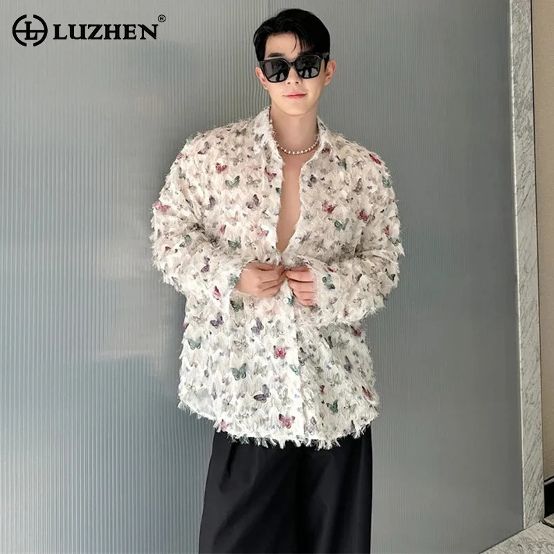 

LUZHEN Design 2025 Spring New Original Burr Elegant Tassel Temperament Shirts Men's Fashion Loose Long Sleeve Male Tops JY5512