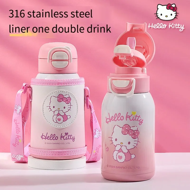 Sanrio Hello Kitty Children's Thermos Cup Good Looks Straw 316 Food Grade Portable Double Drinking Cup Cute Gifts for Kids New