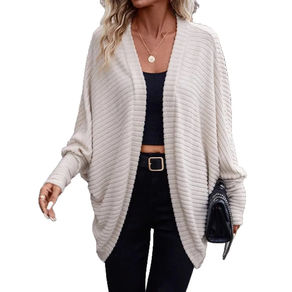 

2025 New Fashion V-neck Cardigan Women Autumn Casual Loose Solid Color Knitted Sweater Irregular Top Coat For Women