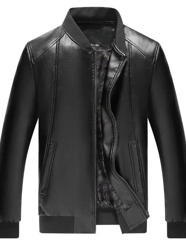 

Thiened Fce Lined Winter Jaet Men's Leather Coat for Middle-Aged And ly Dad Long Sve Faion Urban Sle Zipper