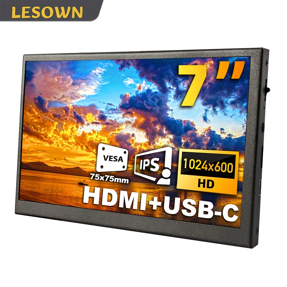 

LESOWN Compact 7" Portable LCD Screen 1024x600 IPS Additional Display for Raspberry Pi 4/3 B+ Laptop CCTV Security Monitor & DVD
