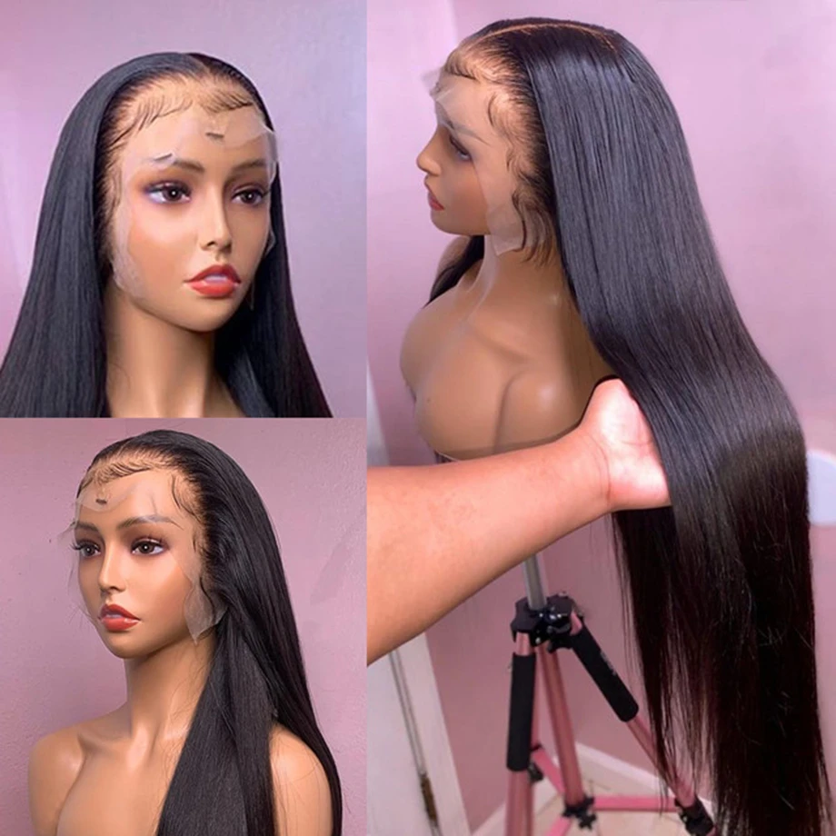 Peluca de cabello humano liso para mujeres negras, postizo de encaje Frontal Hd de 13x6, prearrancado, brasileño, 30, 40 pulgadas, 13x4