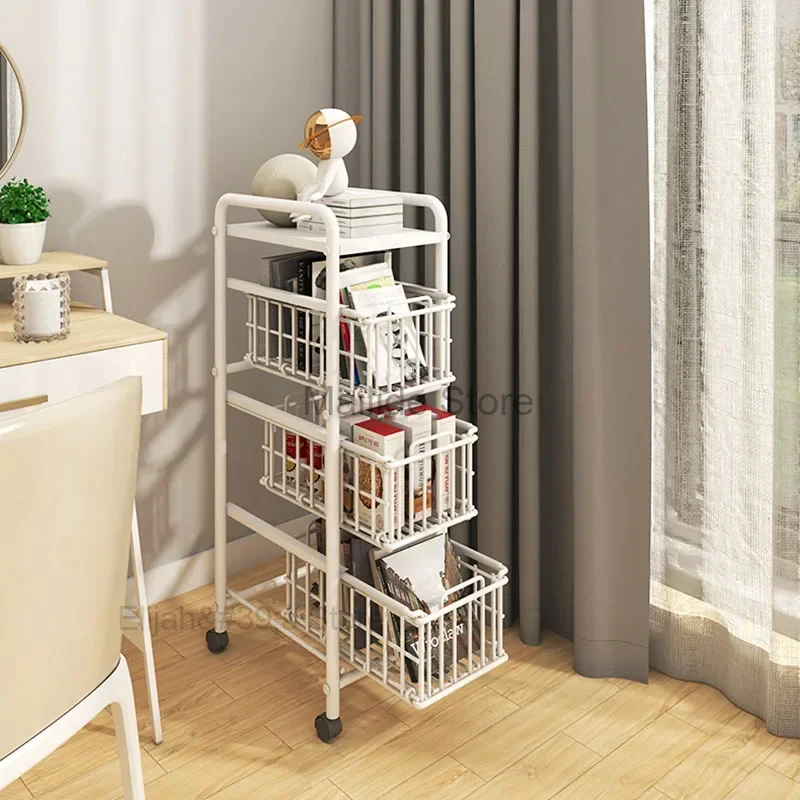 

Drawer Type Kitchen Trolleys Wrought Iron Floor Cart Modern Kitchen Furniture Household Gap Storage Rack Melon and Fruit Rack