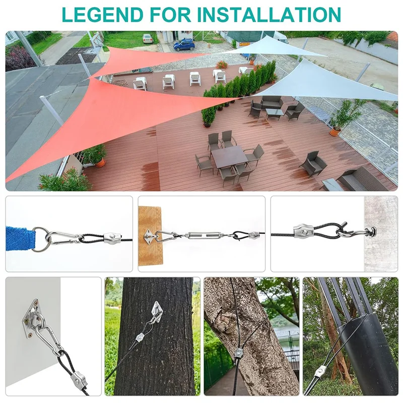 AB45 Shade Sail Hardware Kit 304 Stainless Steel Extension Cord Outdoor Triangular Rectangular Awning Mounting Hardware