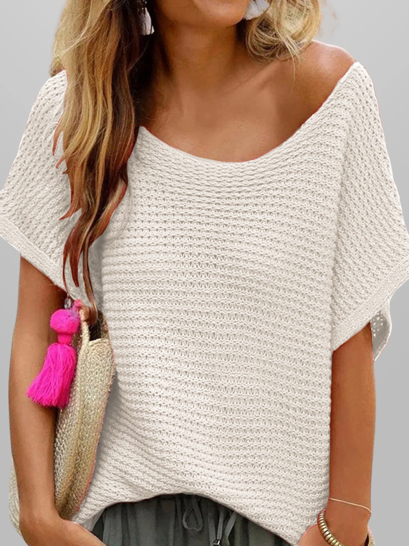 

Женский летний свитер с длинным рукавом и круглым вырезом, однотонный, стандартный, повседневный базовый топ