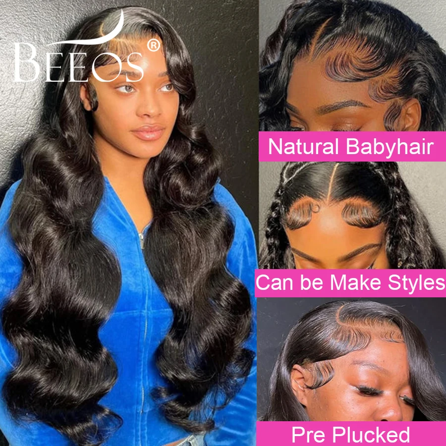34in 13X4 Real HD Lace Full Frontal Wigs Body Wave Human Hair Wigs HD Lace Wigs 100% Human Hair Pre Plucked Brazilian Remy Hair