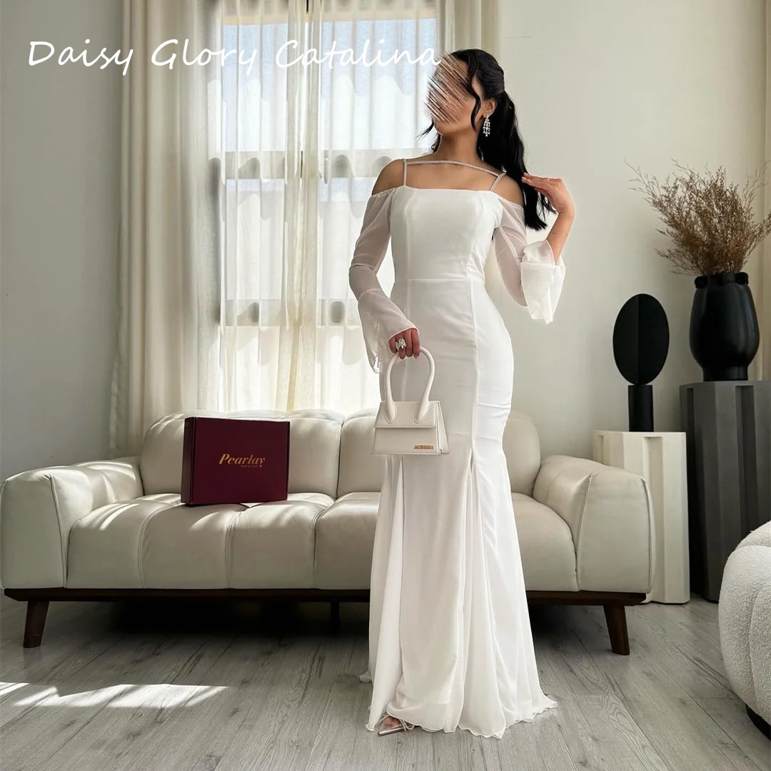 

White Dress with Crape Floor Length Evening Dresses Cocktail Luxury Prom Dresses Saudi Arabia Woman Formal Wedding Party Dress