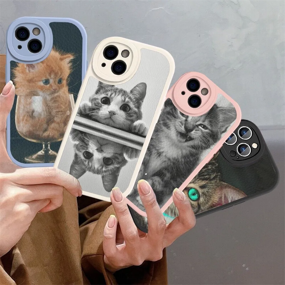 

Funny Kitten Cat Phone Case Hard Leather For iPhone 14 13 12 Mini 11 14 Pro Max Xs X Xr 7 8 Plus Fundas