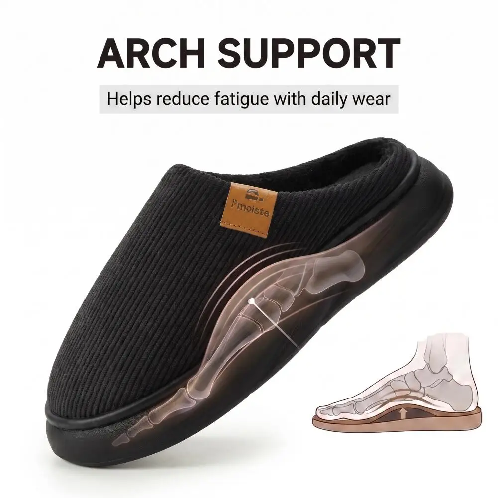 Wide Last Men's Arch Support Slippers EVA Thick Soled Shoes anti Slip Memory Cotton Pad Striped Design Winter Warm Home Shoes