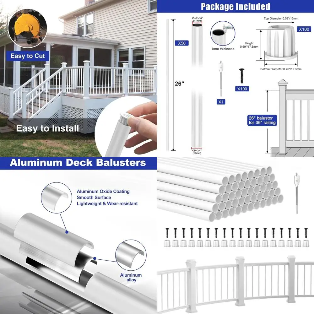 

26 White Deck Balusters, 50-Pack, UV-Resistant, 3/4 Round for Railing