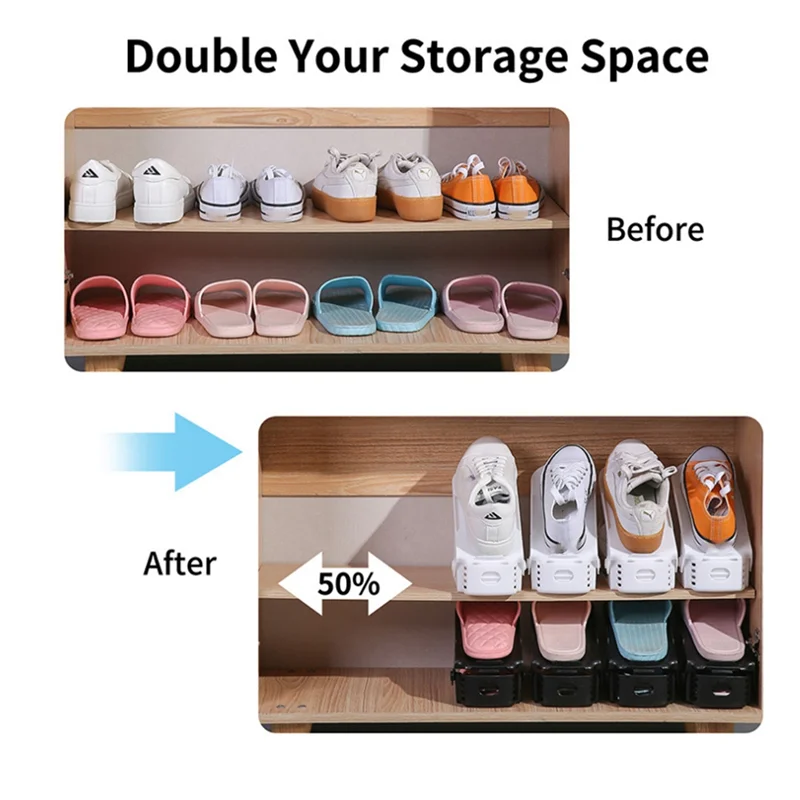 

AT19-12 Pack Shoe Slots Organizer Shoe Storage Shoe Space Savers 50%, 4 Levels Adjustable Shoe Rack