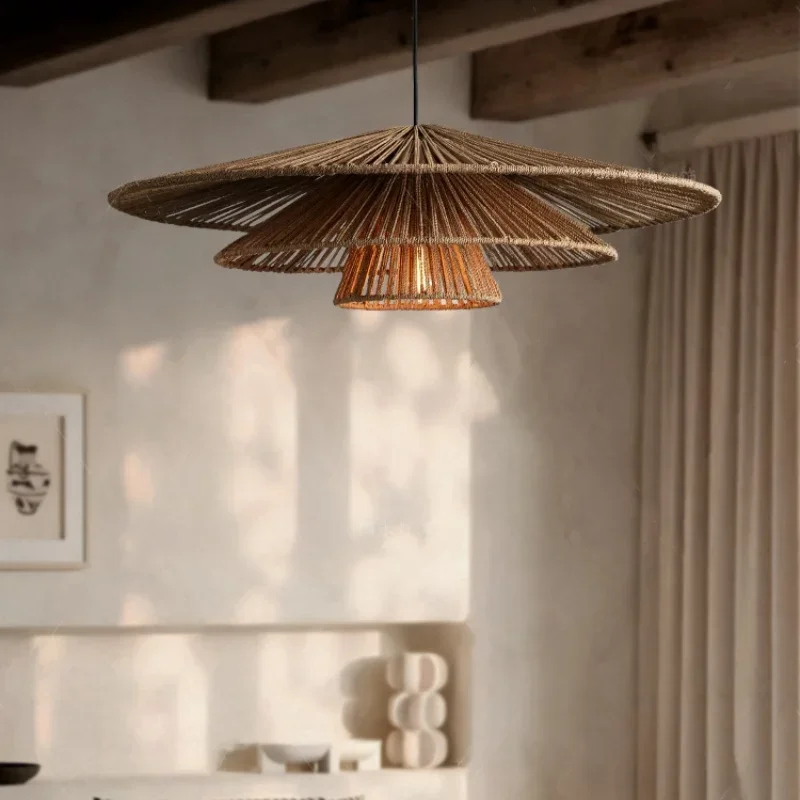 

Retro Japanese Wabi Sabi Style Hemp Rope Chandelier Zen Tea Room Restaurant Homestay Living Room Bedroom Restaurant Woven Lamp