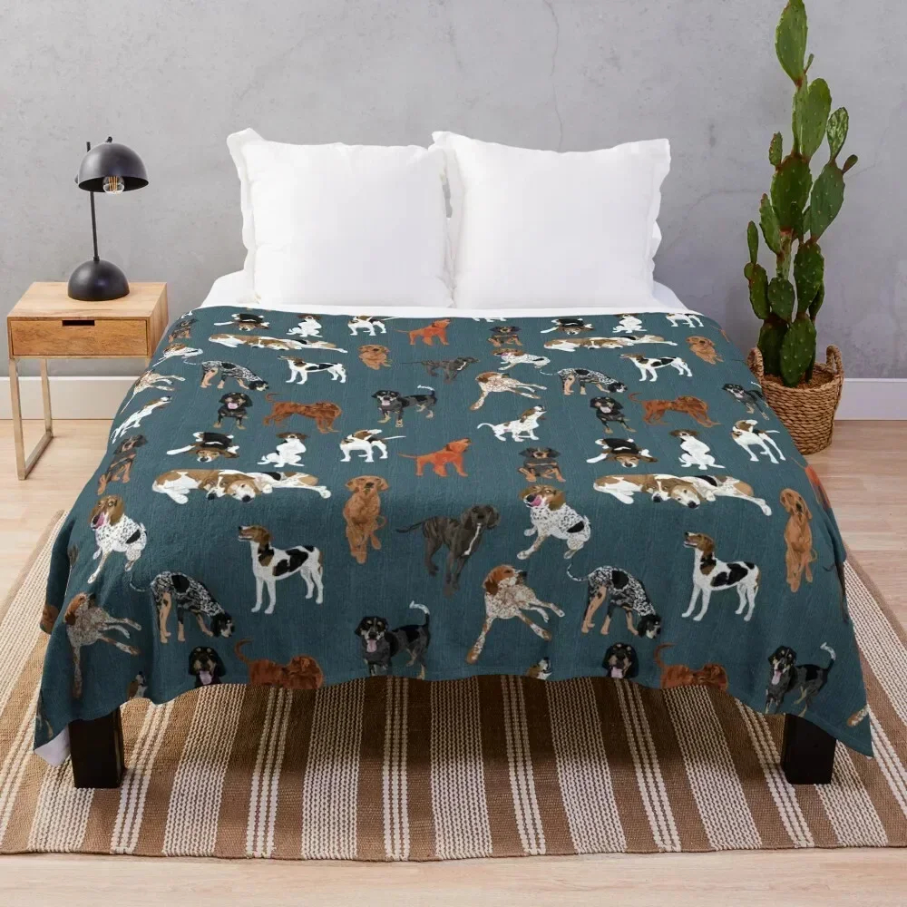 

Coonhounds on Dark Teal Throw Blanket Luxury Decoratives Plush Thins Blankets