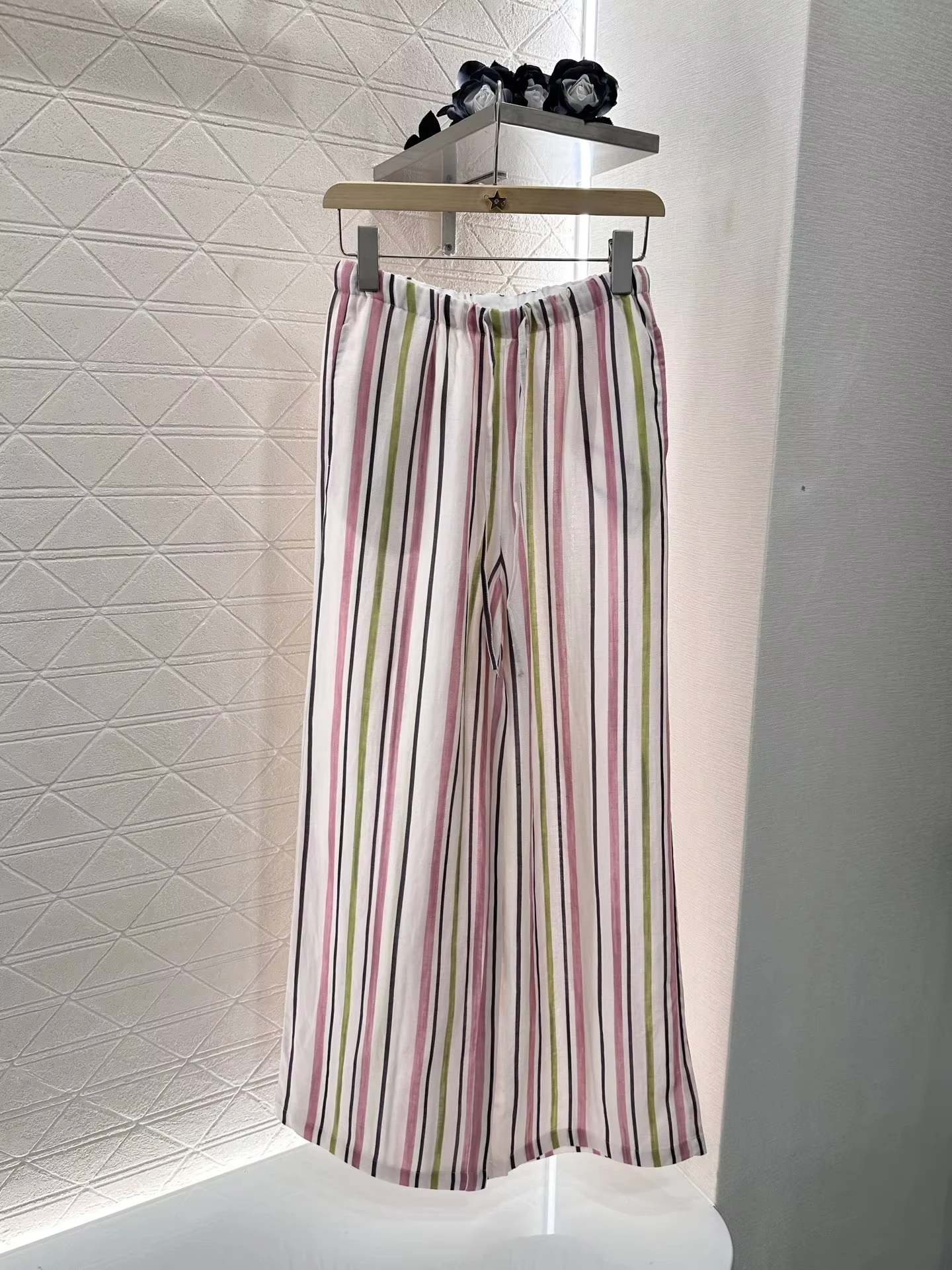 

Designer Brand 2025 New Linen Striped Straight Leg Wide Leg Pants