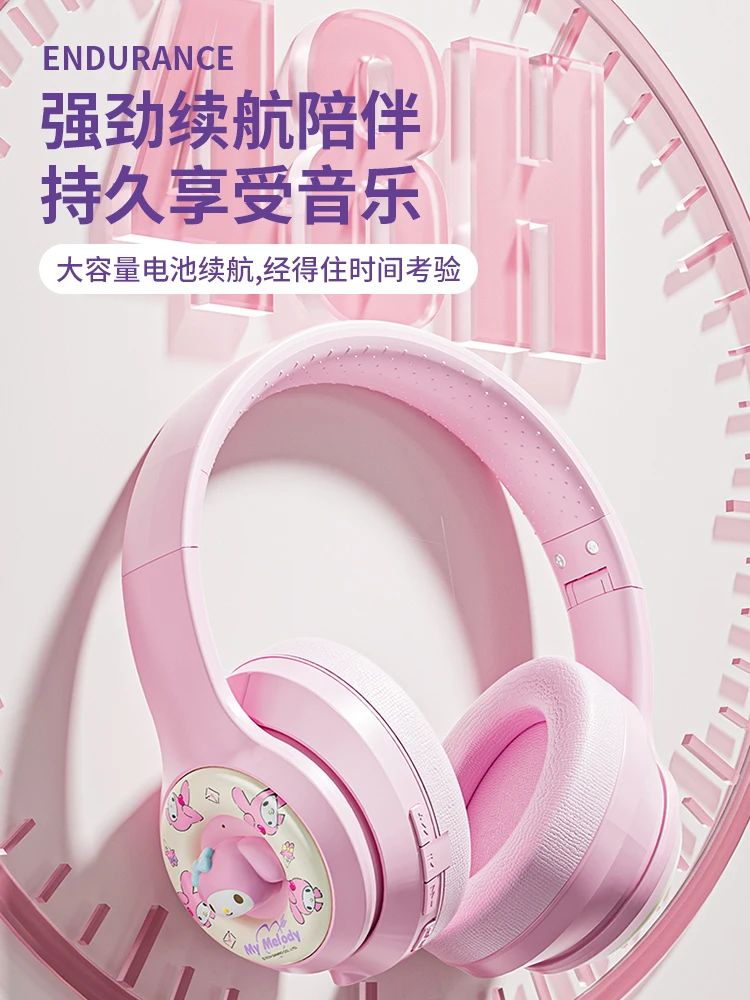 NEW Sanrio Bluetooth Headphones Cute Kuromi Sports Earphones Noise Reduction Foldable Lightweight Headset Anime Fashion Gifts