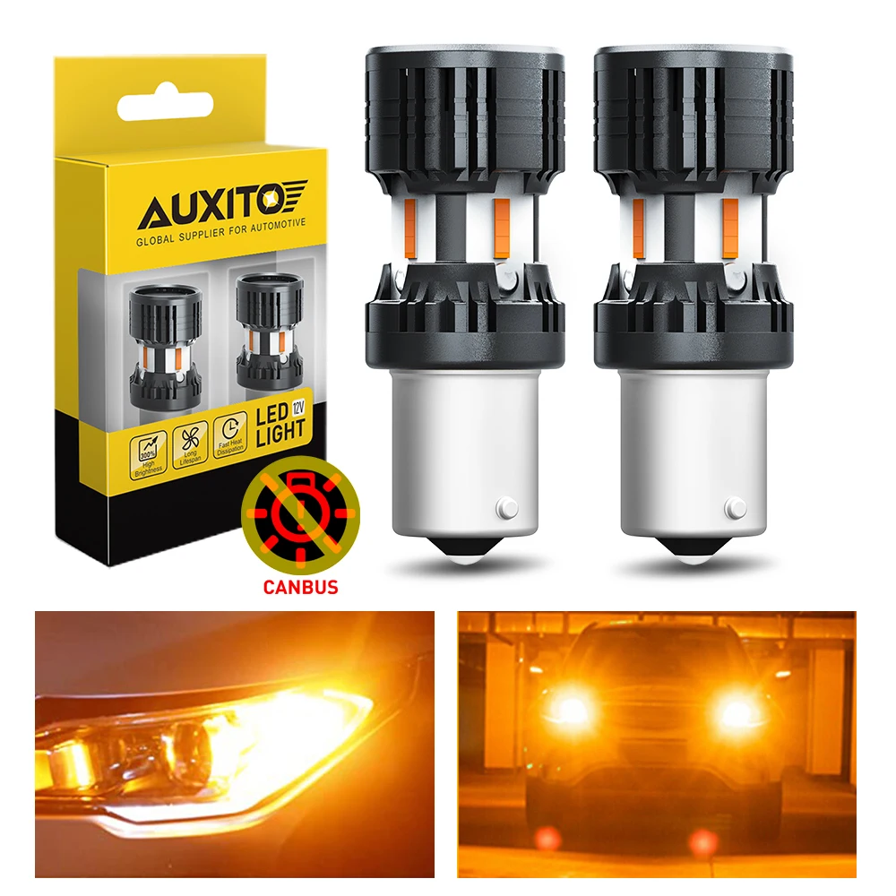 AUXITO 2Pcs BAU15S PY21W LED Canbus Error Free S25 1156 BA15S P21W LED Amber Indicator Bulb No Hyperflash Car Turn Signal Light