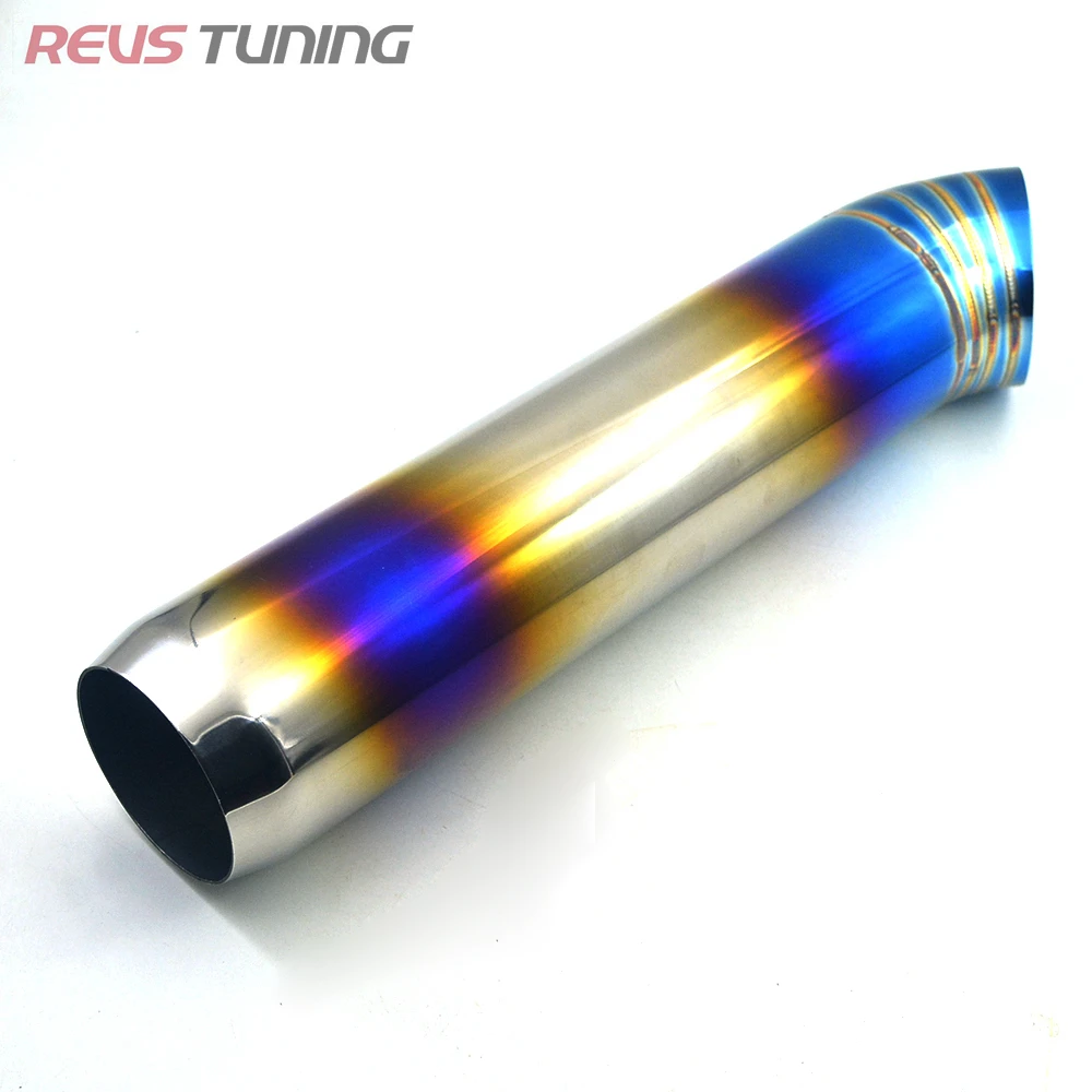 Universal Burnt Blue Inlet:63mm Outlet:76mm Stainless Steel Tuning Racing Car Exhaust Muffler End Pipe Tip Tail Tube