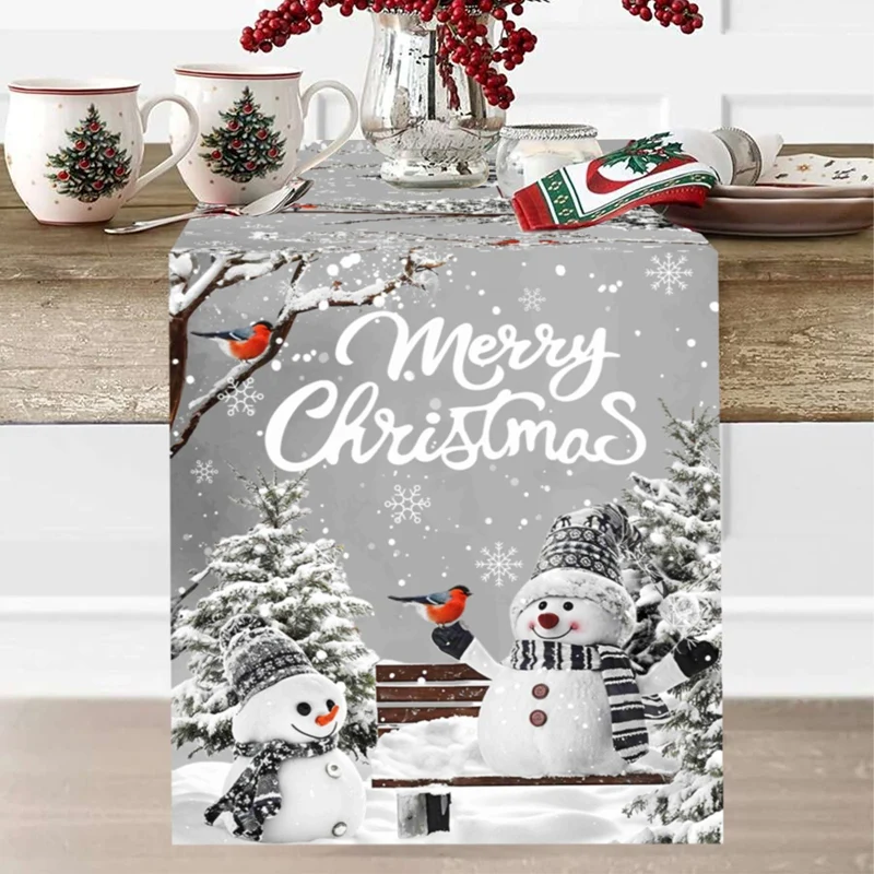 Christmas Table Runner Winter Wonderland Snowman Table Cover Tablecloth Navidad Noel Gifts Christmas Decorations For Home