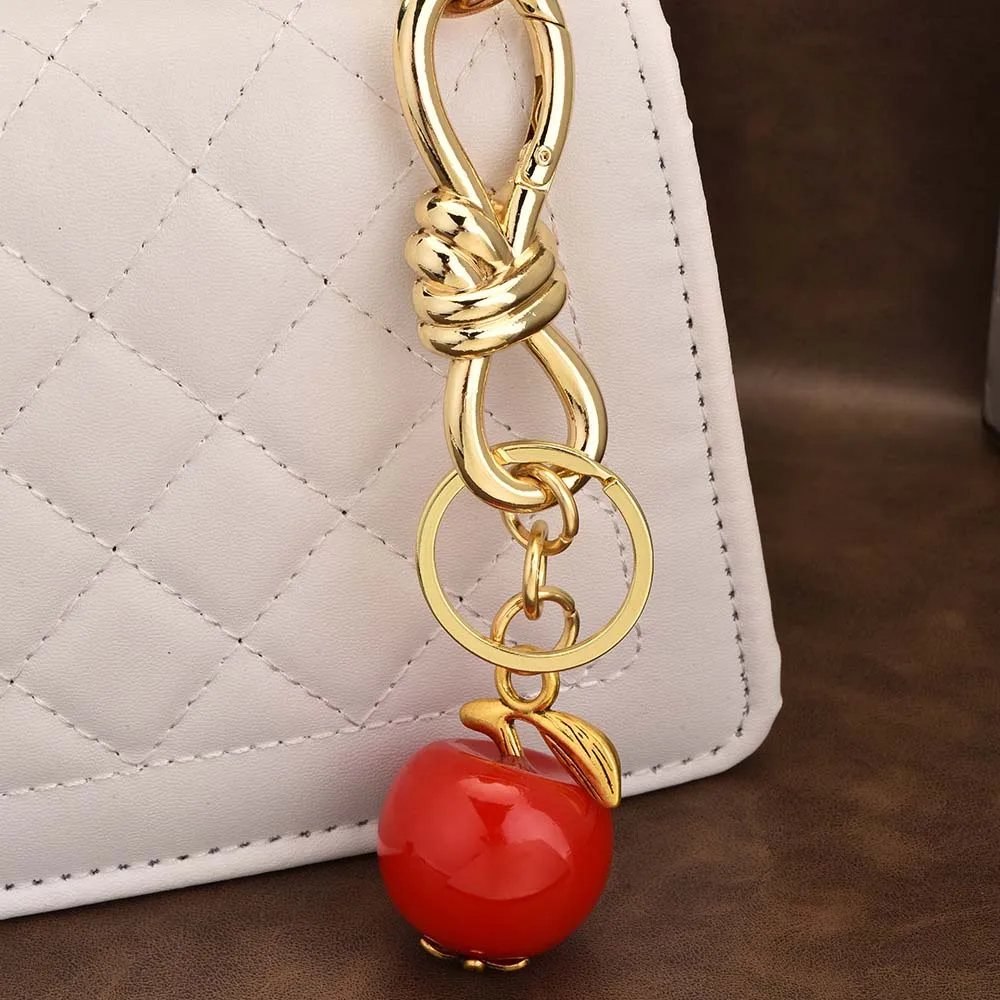 Fashion Ornaments Cherry Keychain 3D Crafts Alloy Buckle Crystal Cherry Pendant Bag Accessories Gold Silver Car Keyring Couple