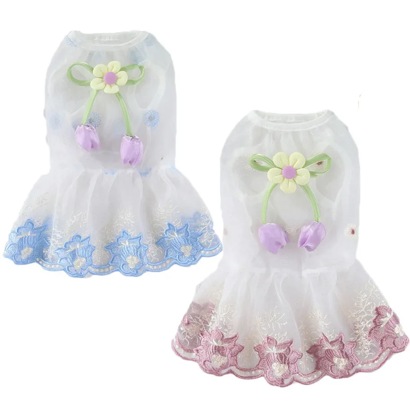 

Luxury Cat Dog Dress Summer Transparent Floral Thin Dog Clothes For Small Dogs Chihuahua Yorkie Girls Skirt Puppy Kitten Dresses