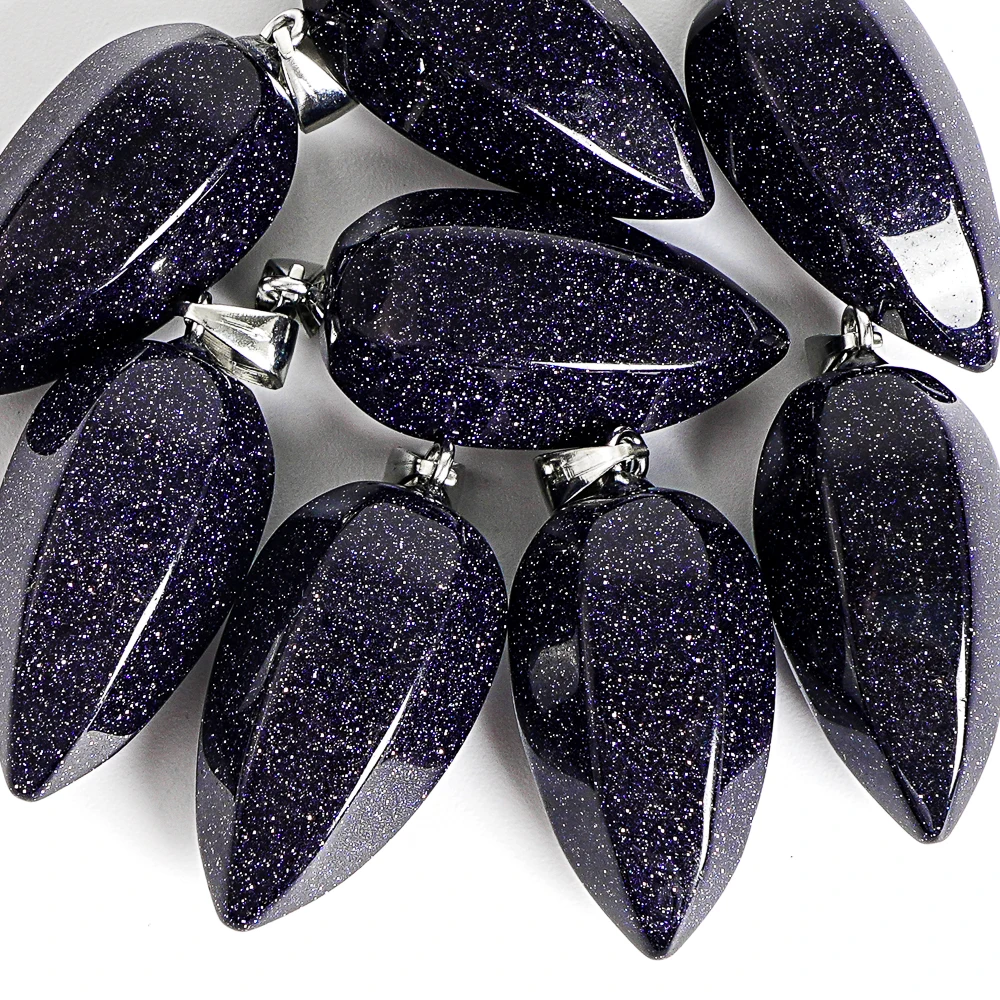 BLUE SANDSTONE PENDANT 30X15MM POLISHED HEXAGONAL CONE GEMSTONE CHARM FOR DIY NECKLACE MAKING BOHO JEWELRY ACCESSORIES AND GIFTS