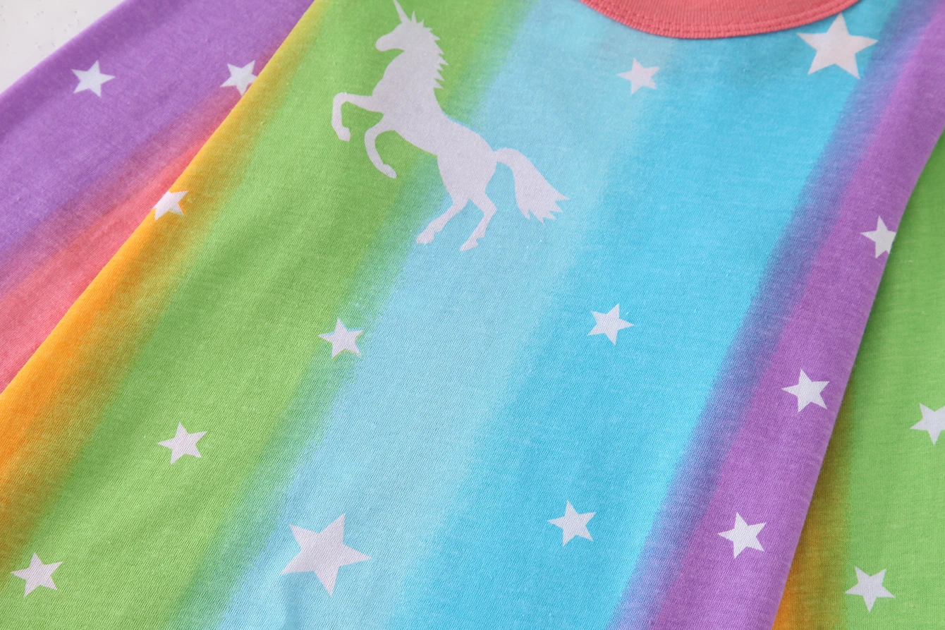 Kinderkleidung Frühling und Herbst Langarm Lange Hosen Unterwäsche-Set Pyjama-Set Mädchen Buntes Einhorn Hauskleidung-Set – Detail 8