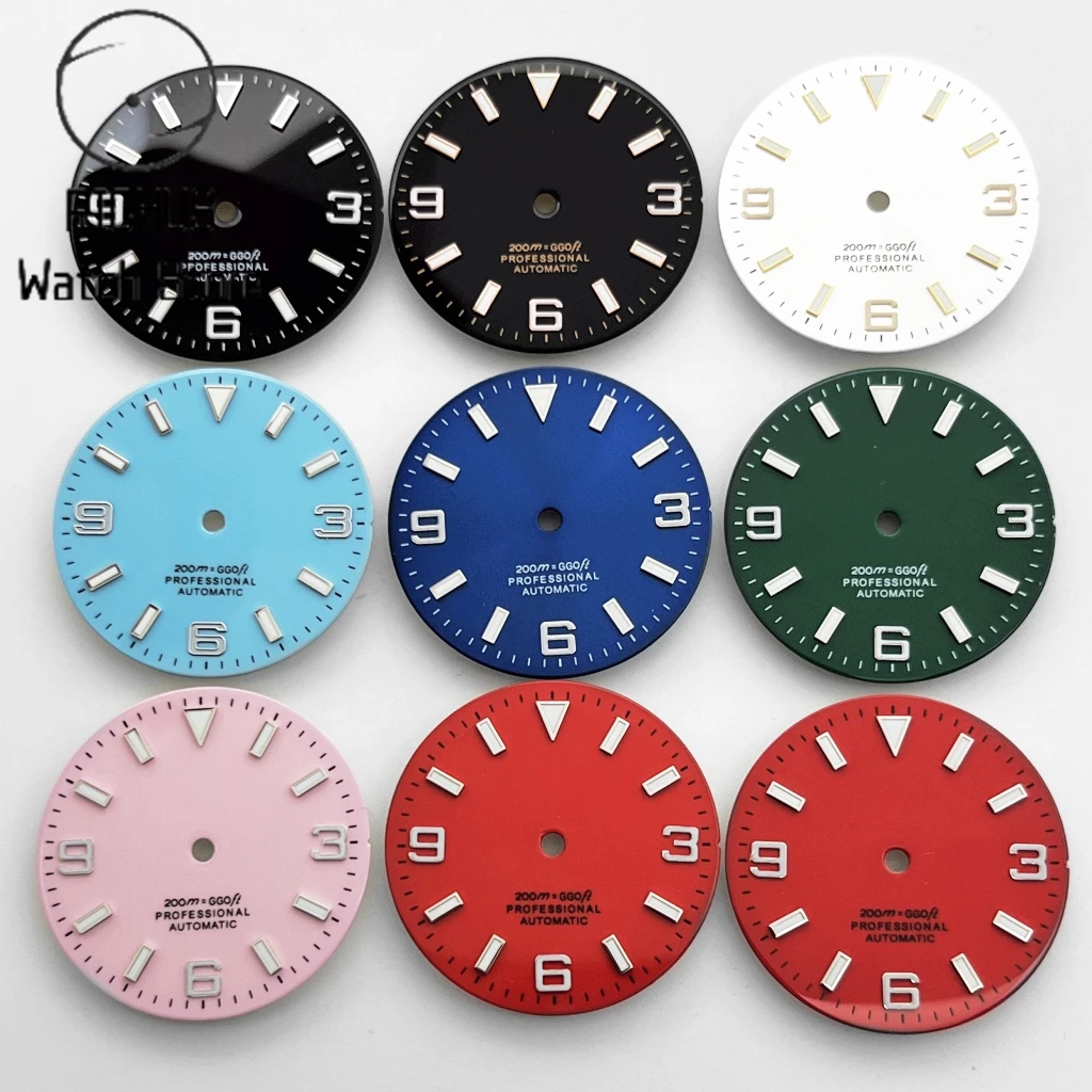 29mm Dial With Blue-Green Luminous Hands Fit NH35 36 ETA2824 2836 Miyota8205 8215 Mingzhu DG2813 3804 Movement Watch Accessories