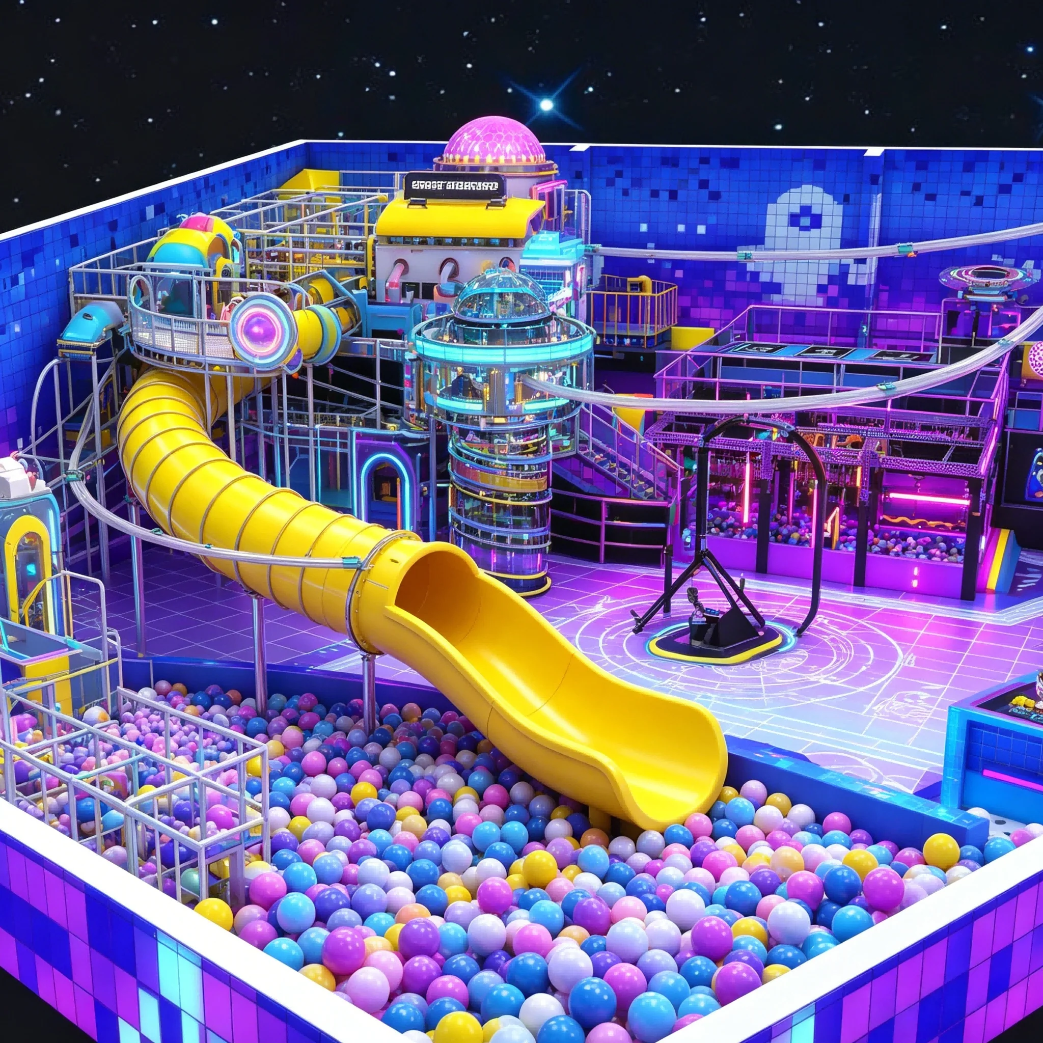 Luxury Kids Amusement Equipment, 2500sqm Indoor Playground, Commercial Cyberpunk Obstacle Course, Ninja Theme Park
