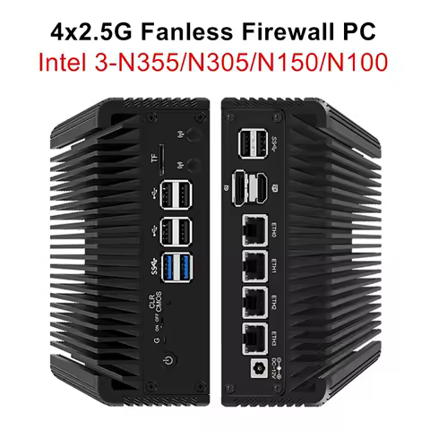 Solid 4x2.5G LAN Firewall Computer Intel i3 N355 N305 N200 N150 N100 DDR5 2xNVMe Fanless Mini PC Proxmox ESXi Host Home Server