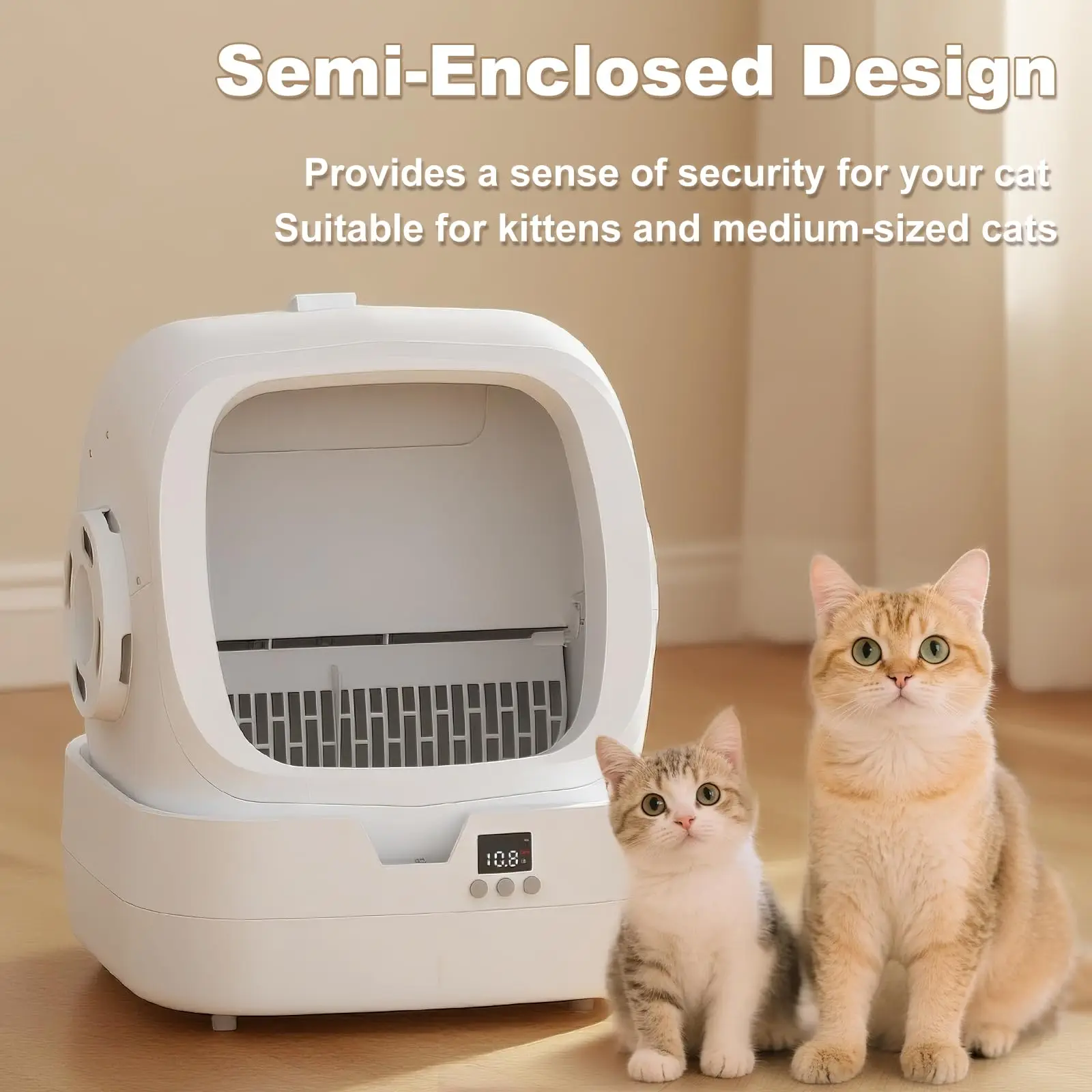 Automatic Cat Litter Box Self Cleaning - APP Control and Weight Monitoring - Ultra-Quiet, Suitable for Medium Cats and
