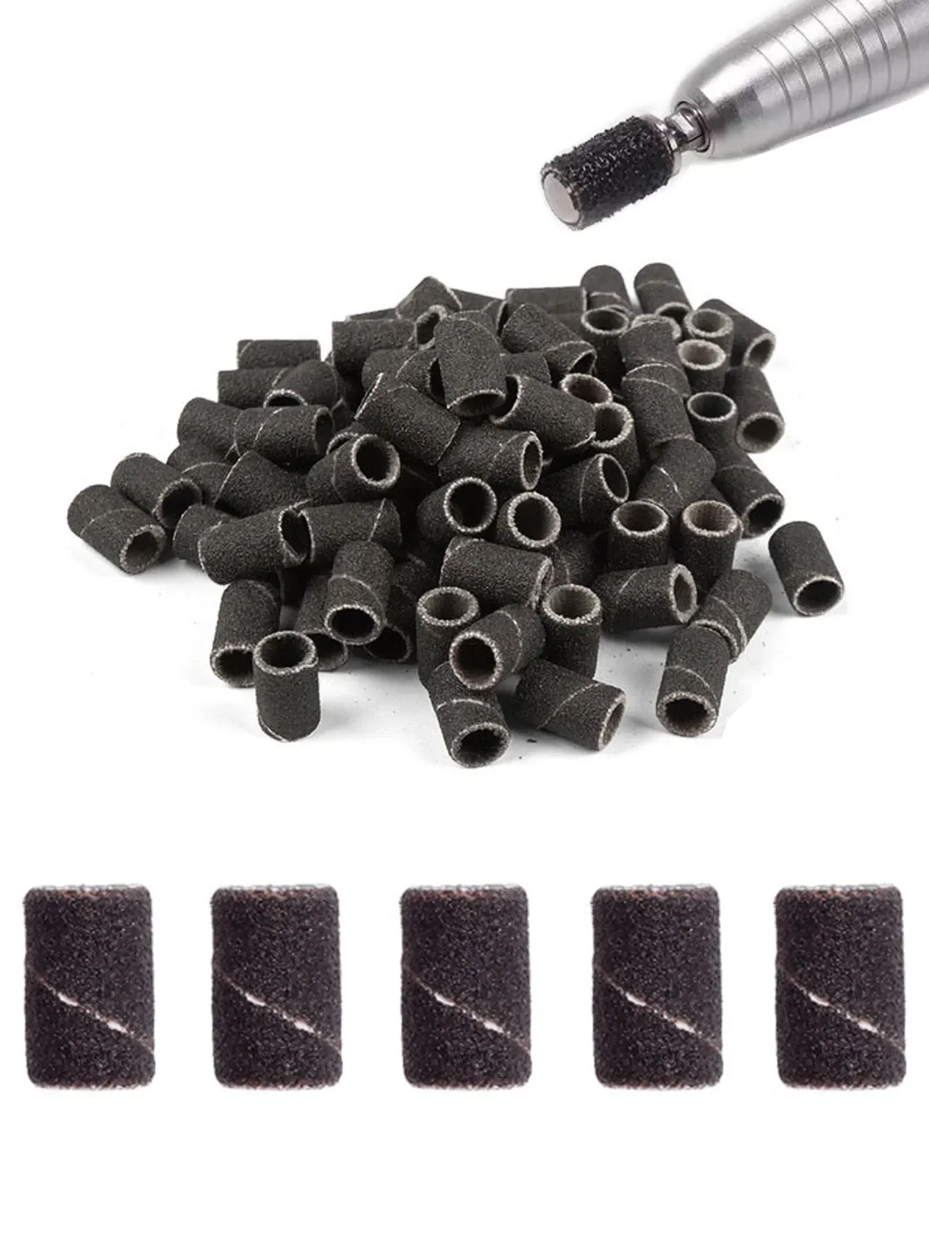 100 قطعة العصابات الرملي مع 1 قطعة رمح معدني مجموعة مسمار لقمة ثقب لإزالة هلام طلاء الأظافر الجلد الميت النسيج القاطع مثقاب الخشب