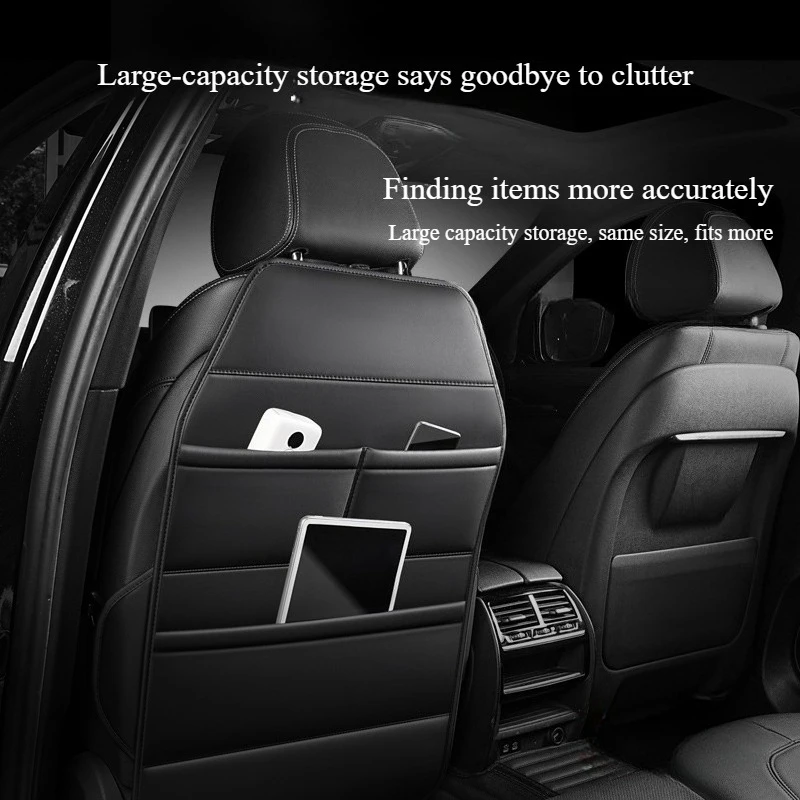 PU Leather Rear Seat Storage Organizer – Anti-Kick, Easy-Clean, Multifunctional, Fits Back of Car Seat