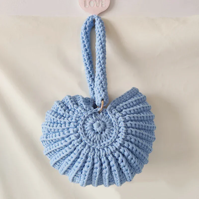 

Handmade Woven Conch Shoulder Bag Fashion Shell Knitting Women Handbag Round Crochet Bags for Women Candy Color Clutch Purse NEW