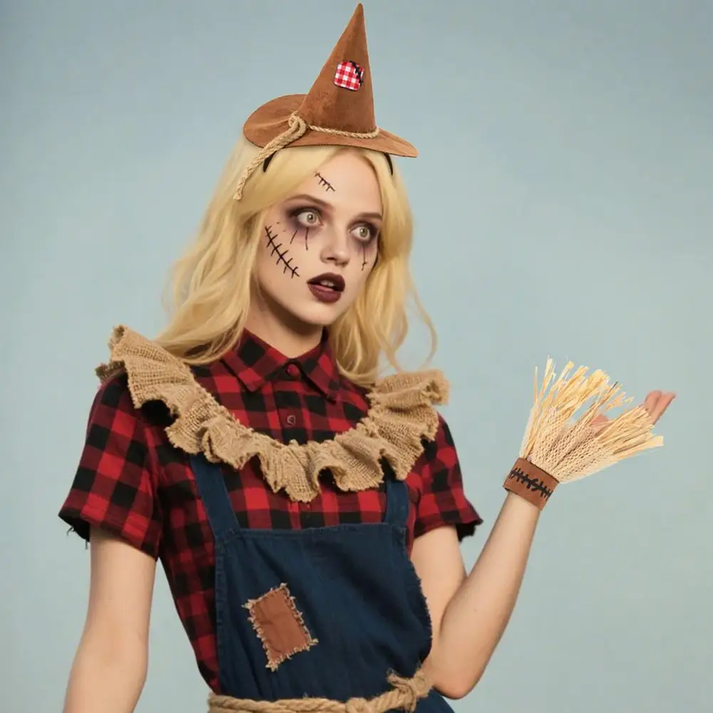 Retro Scarecrow Costume Pieces,Halloween Cosplay Costume Set for Farm Party Accessories Farm Party Costume Set