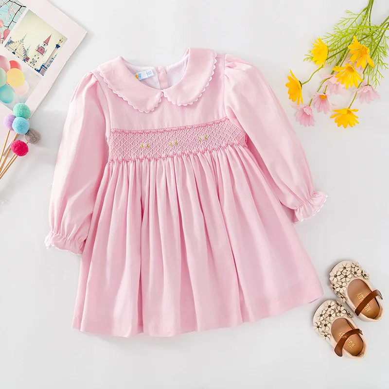 girls dresses for party and wedding 2024 kids girls long sleeve smocked dress autumn children handmade vintage smock dresses