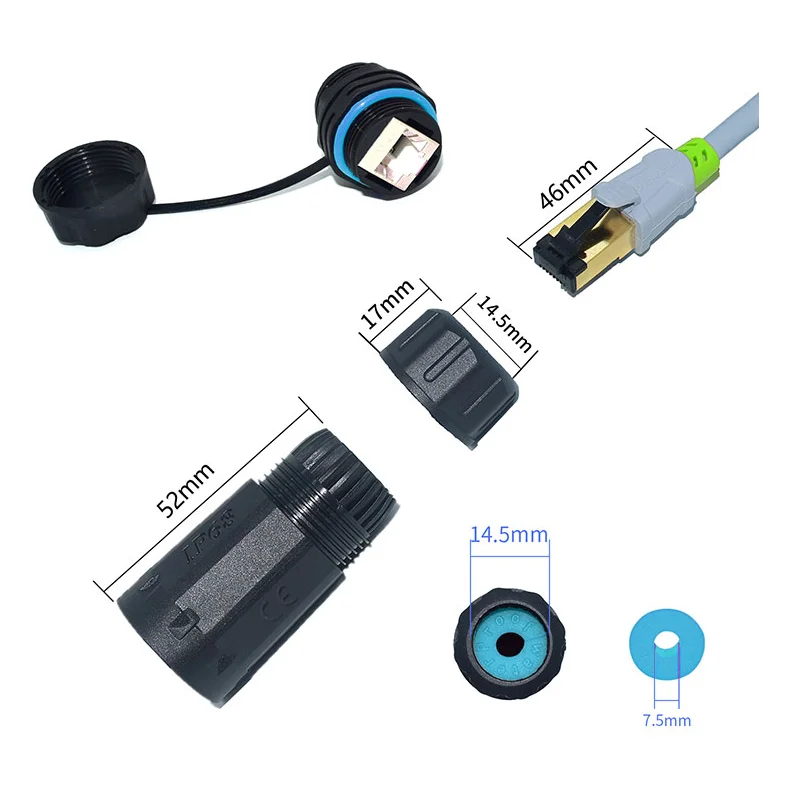 Linkwylan Panel Faceplate Mountable M23 Cat6 Shielded IP68 Waterproof RJ45 Connector Outdoor Network LAN Cable Extension Adapter