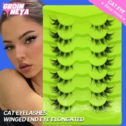 GROINNEYA 7 Pairs Cat Eyelashes Invisible Band Lash Extension Natural False Eyelashes Cross Cluster Fairy 3D Faux Fox Lashes