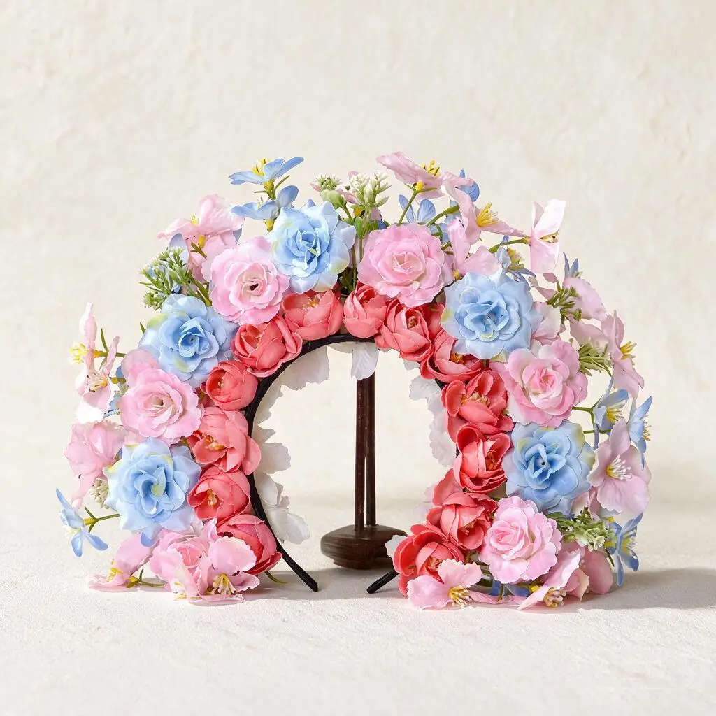 Vibrant Artificial Flower Headband Chinese Traditional Hanfu Hair Accessory Floral Crown Headdress For Cosplay Photography Party