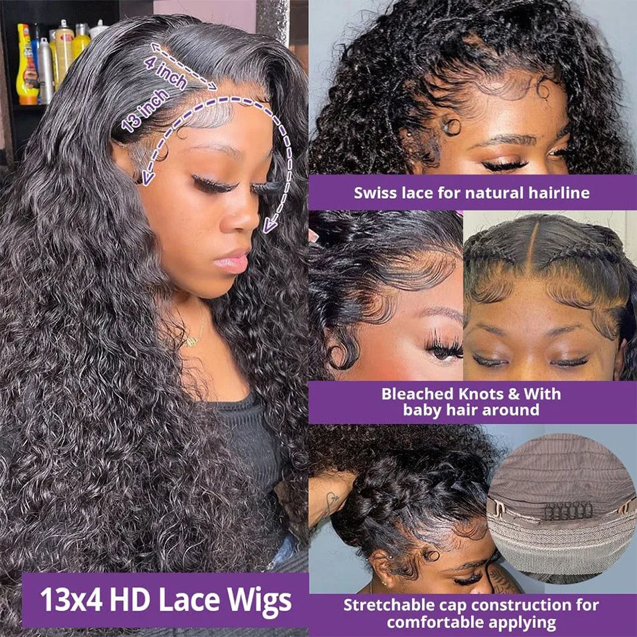 30 40 Inch Curly Wigs Transparent 13x6 HD Lace Frontal Human Hair Wig Brazilian 250 Density 13x4 Deep Wave Frontal Wig For Women image 2