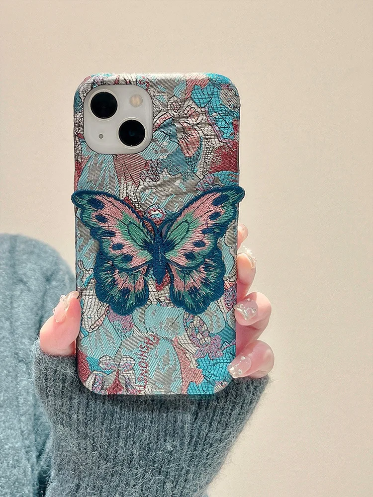 Suitable for iPhone 15 Retro Embroidered Butterfly Phone Case 14promax 3D Premium 13 12pro Full Package 11 Protection Cover