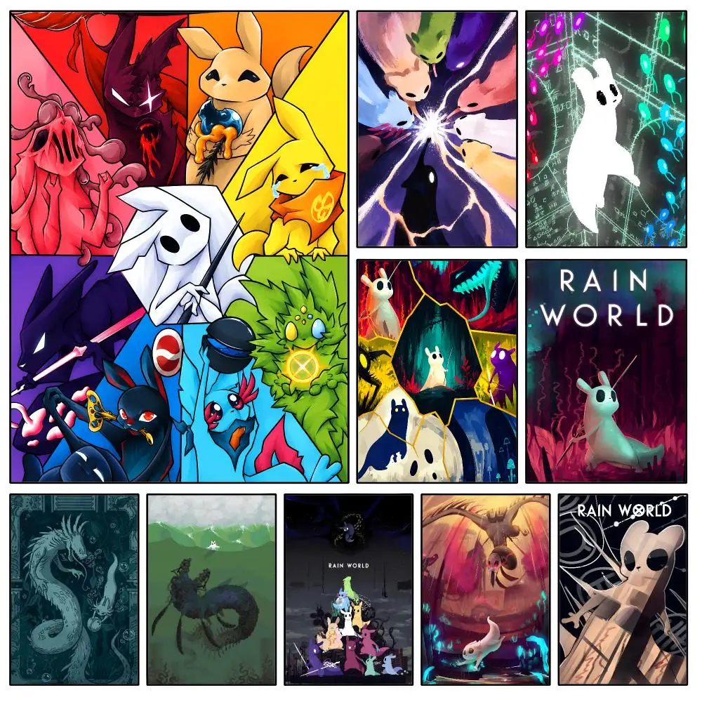 Game Rain World RW Slugcat Survivor Poster Waterproof HD Modern Peel And Stick Wall Decor Bedroom Living Room Dorm Office