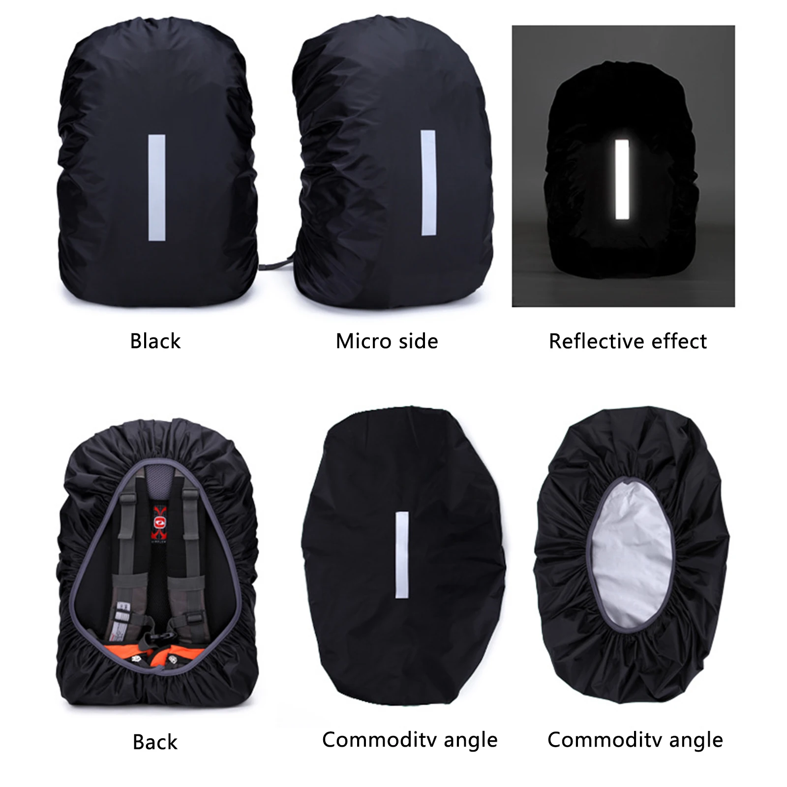 Waterproof Backpack Rain Cover Antislip Cross Buckle Strap Ultralight Compact Portable Backpack Cover with Reflective Strips